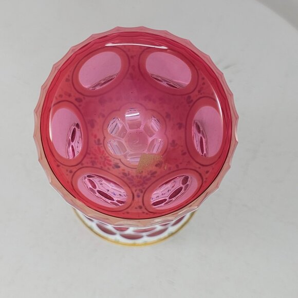 Harrach Bohemian Double Overlay Enamel Floral White Cranberry Wine Glass *FLAW - Picture 7 of 9